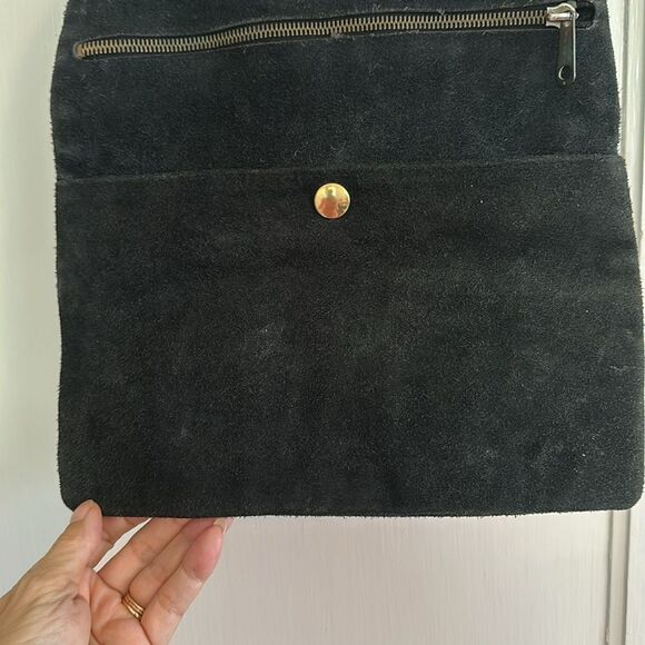 Vintage 60s/70s Walborg black suede leather purse and with brown plastic handle - Picture 3 of 8